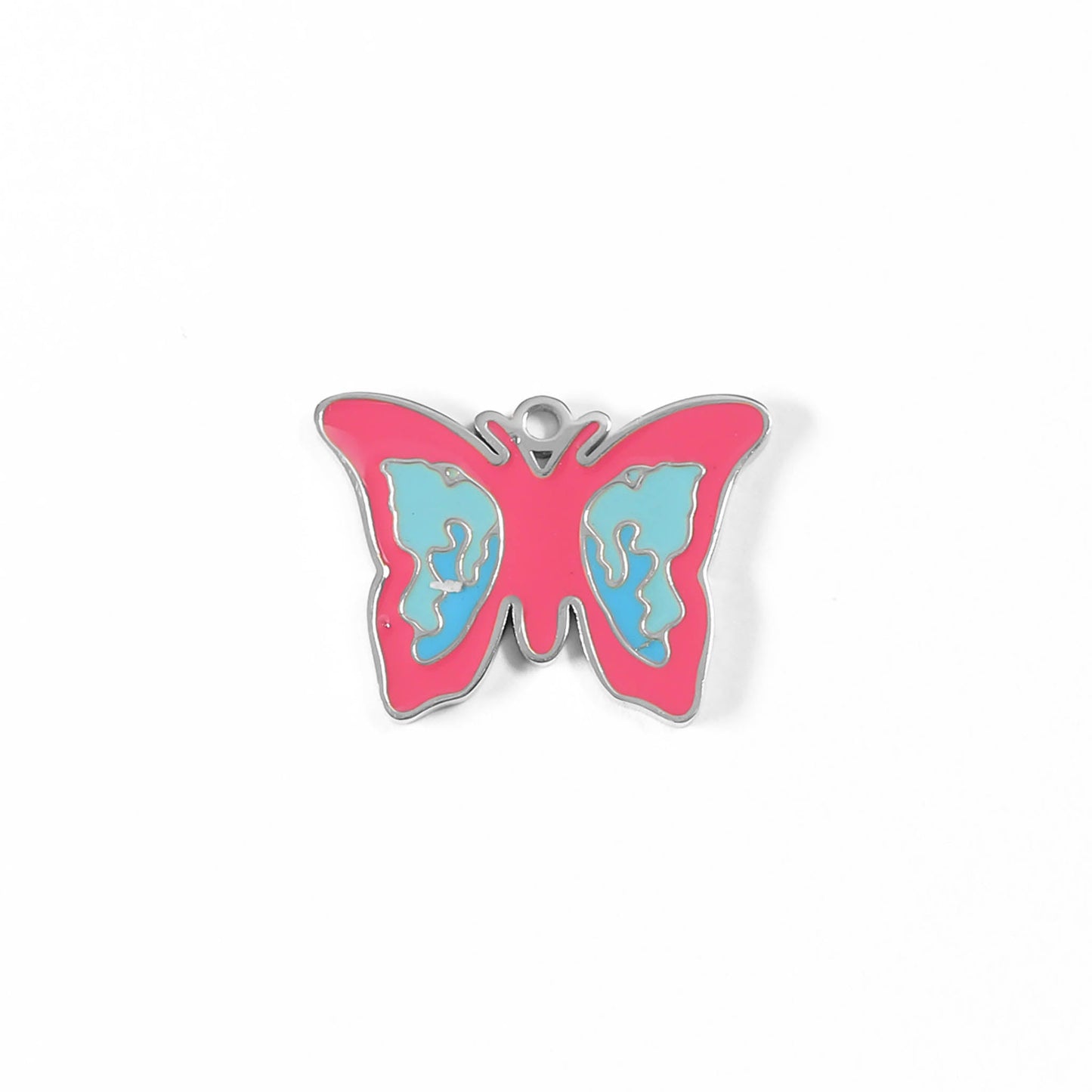 18K Gold PVD Stainless Steel Epoxy Pink and Blue Butterfly Charm / PDL0004