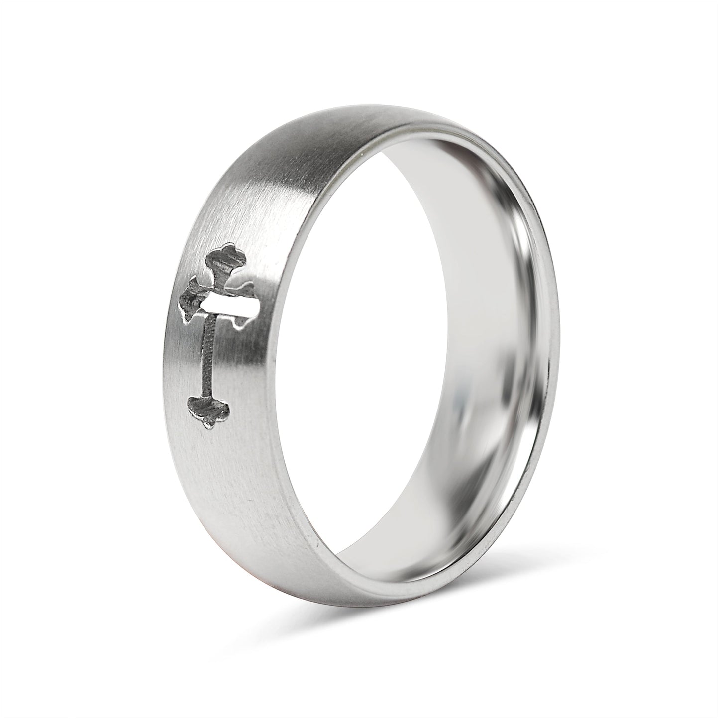 Stainless Steel Cross Cutout Brushed Blank Ring / CFR7023