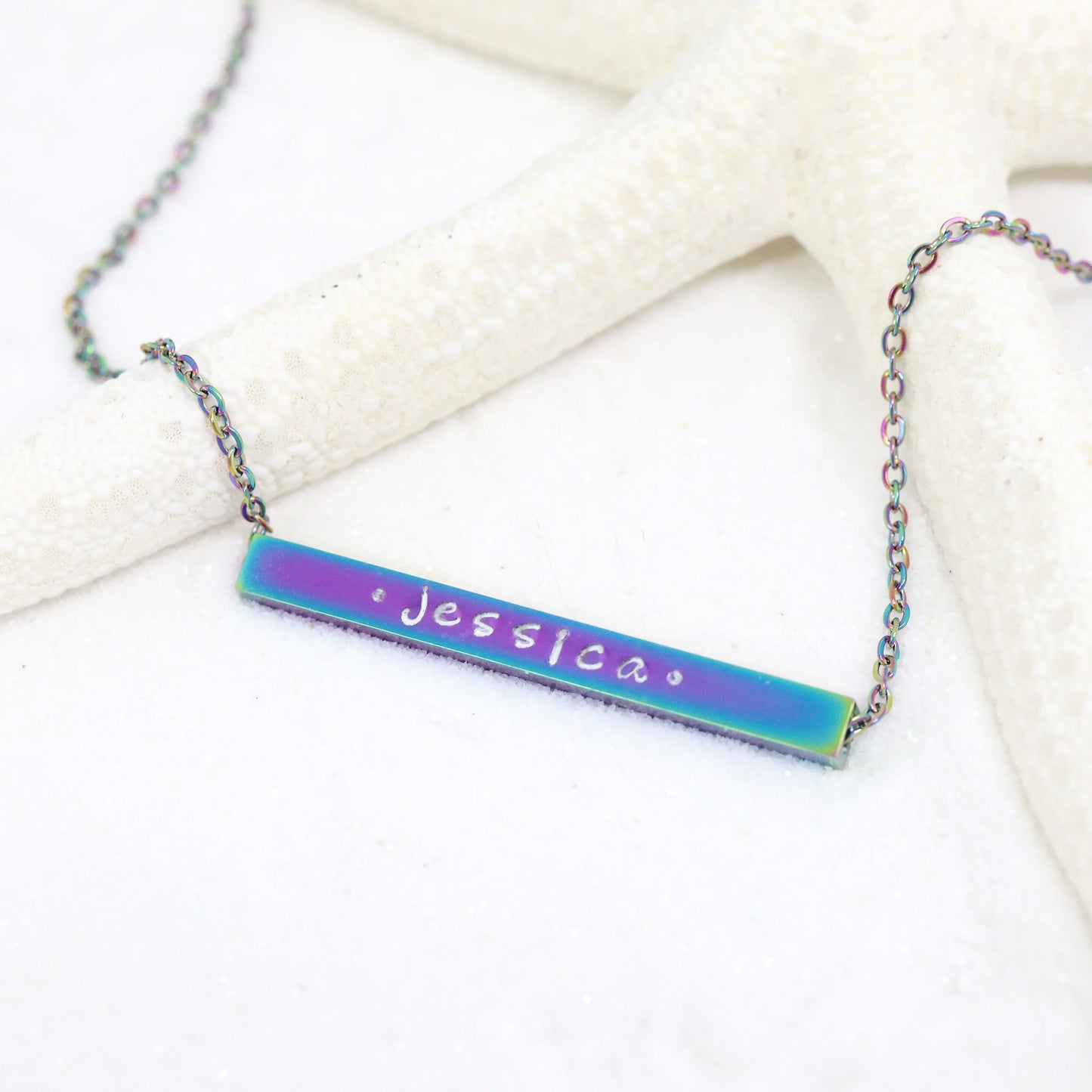 18K Gold PVD Stainless Steel Square 4 Sided Horizontal Blank Bar Necklace / SBB0301