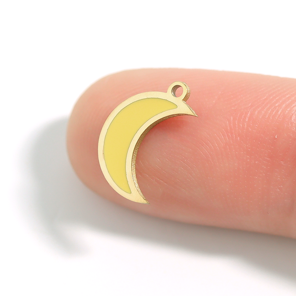 18K Gold PVD Stainless Steel Epoxy Yellow Crescent Moon Charm / PDL0075