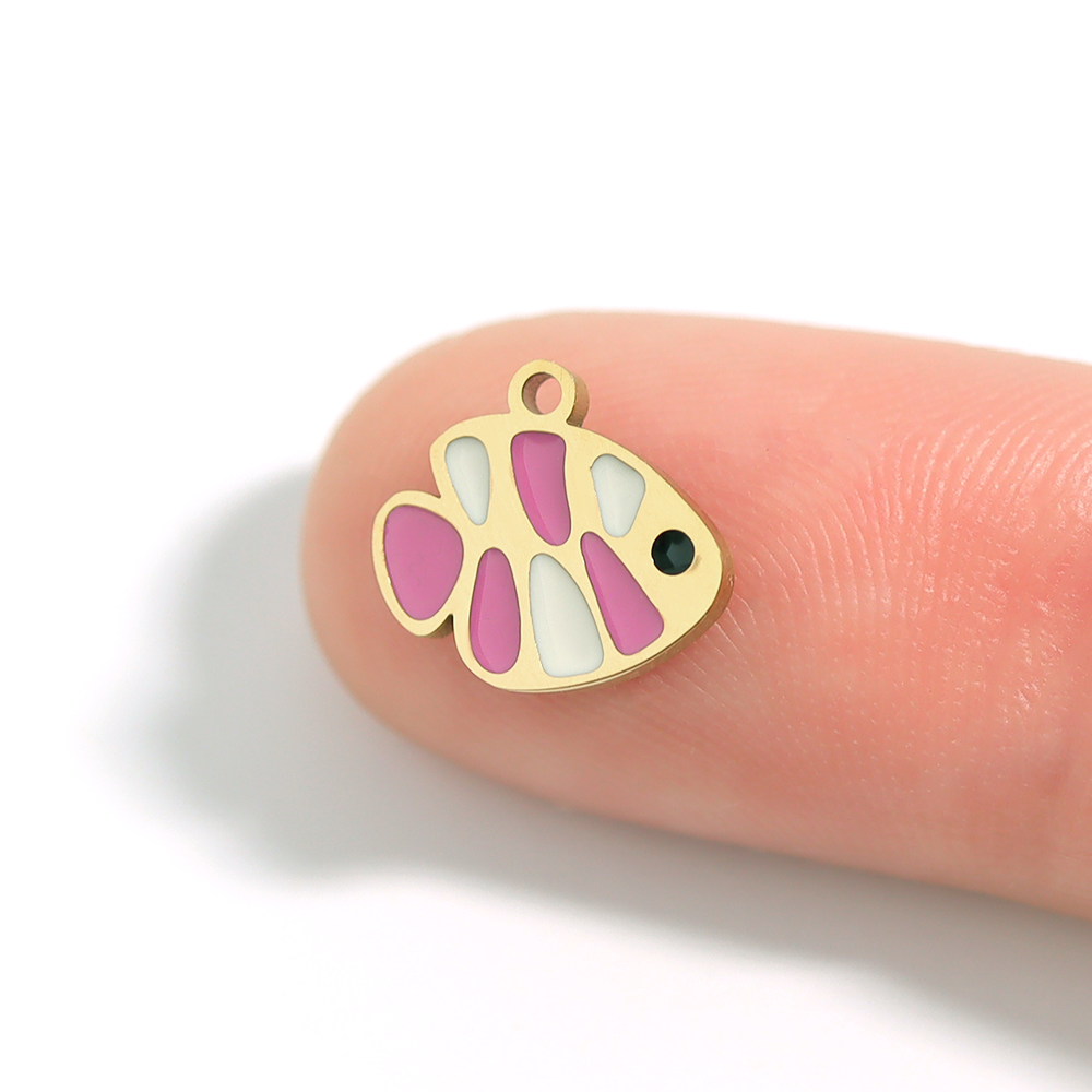 18K Gold PVD Stainless Steel Epoxy Fish Charm / PDL0076