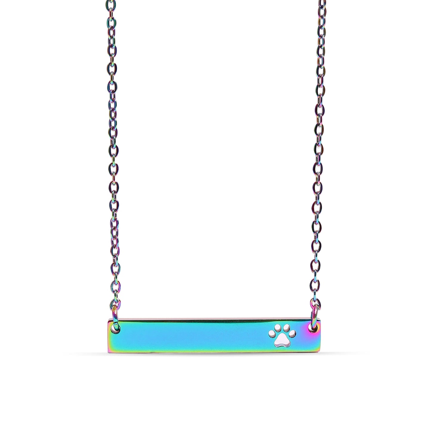 18K Gold PVD Stainless Steel Blank Cutout Paw Print Bar Necklace / SBB0247