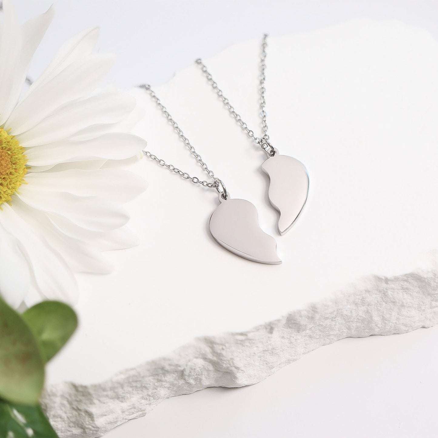 18K Gold PVD Stainless Steel Break Apart Engravable Blank Heart Necklace Set / SBB0282