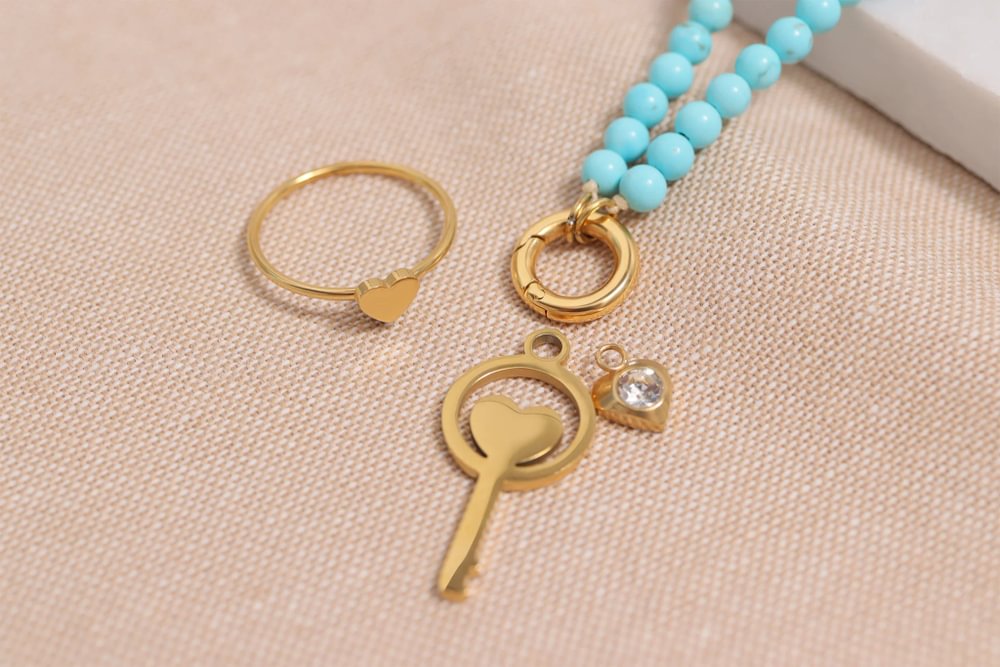 Semi Precious Natural Stone Charm Keeper Necklace / SBB0305