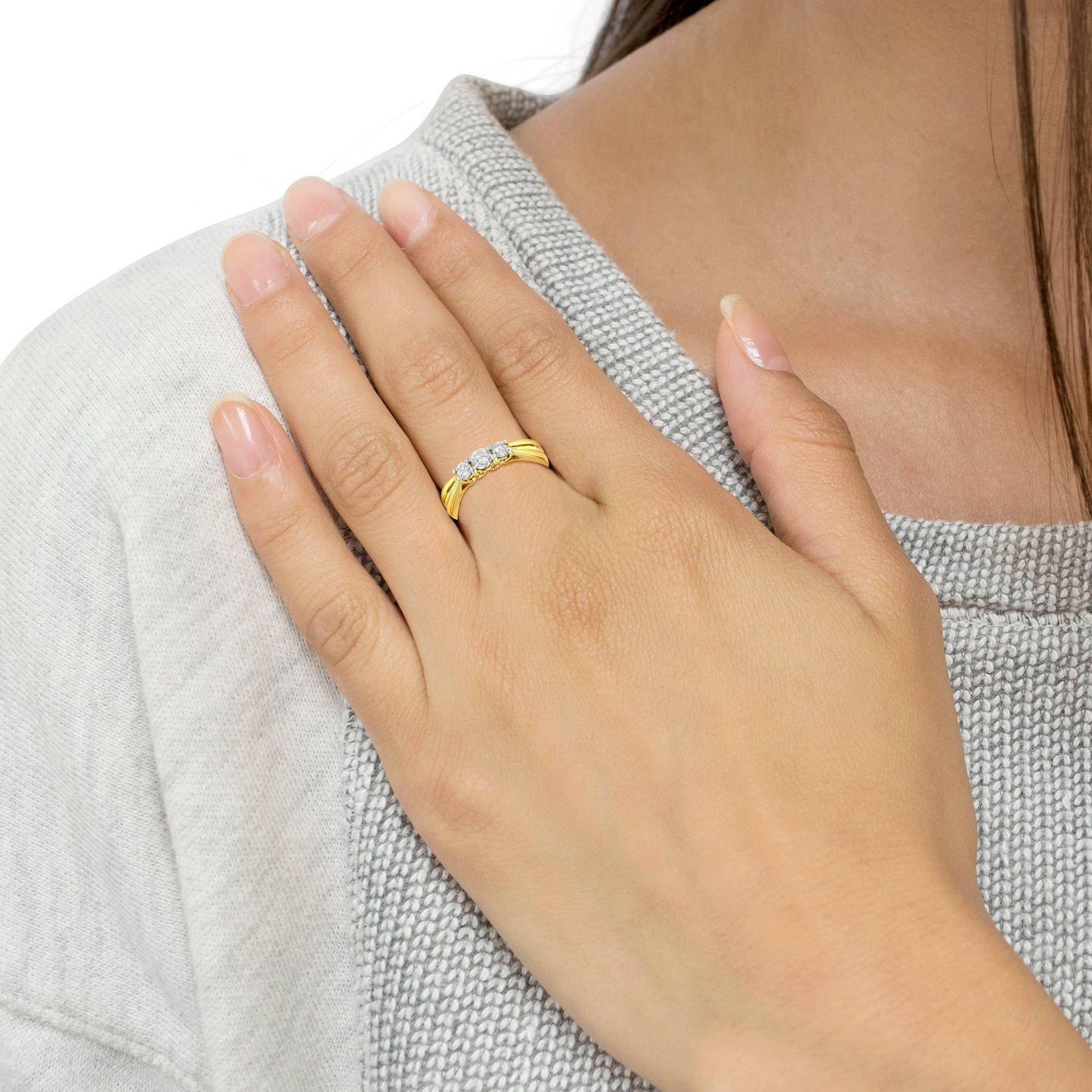 10K Gelbgold Drei-Steine-0,50ct Diamantring (J-K, I2-I3)