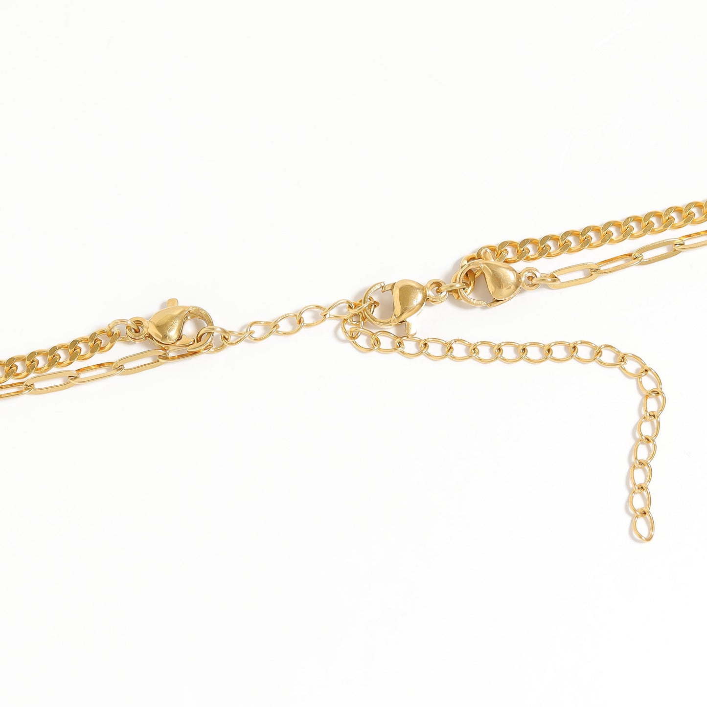 Stainless Steel 2 Row Heart & Lock Charm Necklace / CHN0069