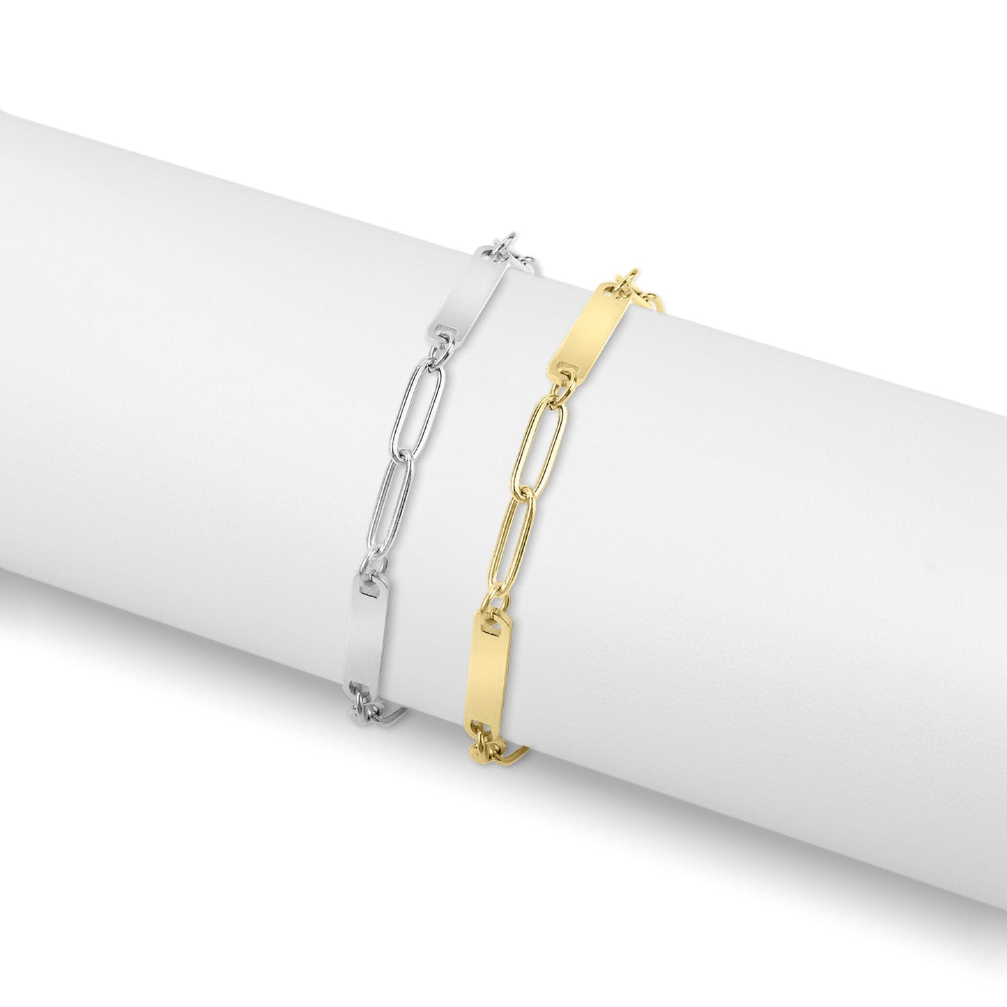 18K Gold PVD Stainless Steel Engravable Paperclip 2 Bar Bracelet / SBB0314