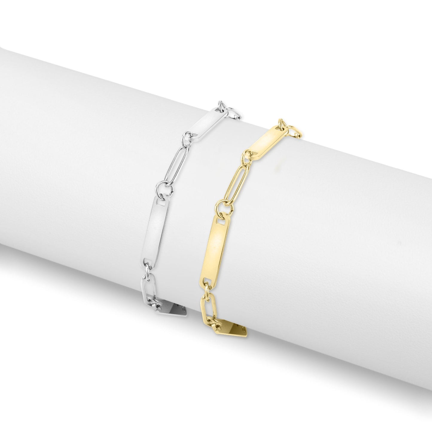 18K Gold PVD Stainless Steel Engravable Paperclip 3 Bar Bracelet / SBB0315