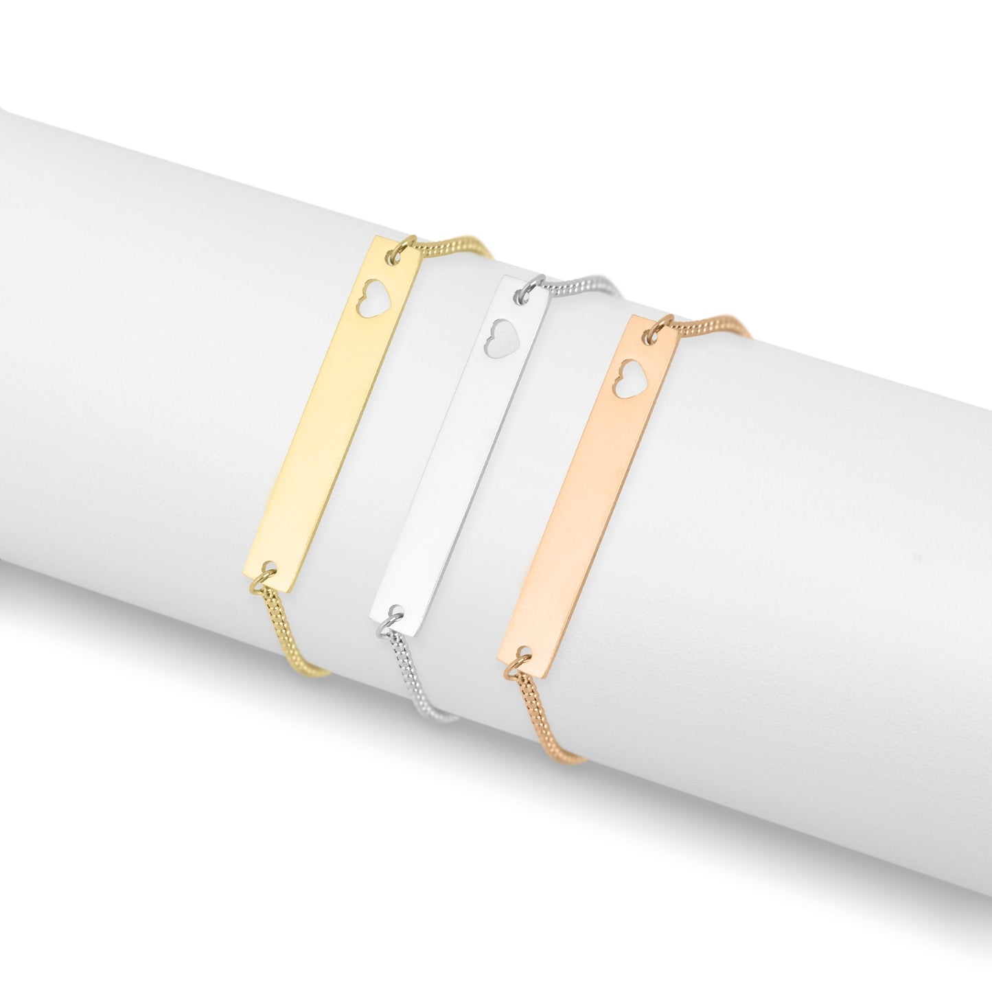 18K Gold PVD Stainless Steel Flat Adjustable Heart Cutout Blank Bar Bracelet / SBB0322