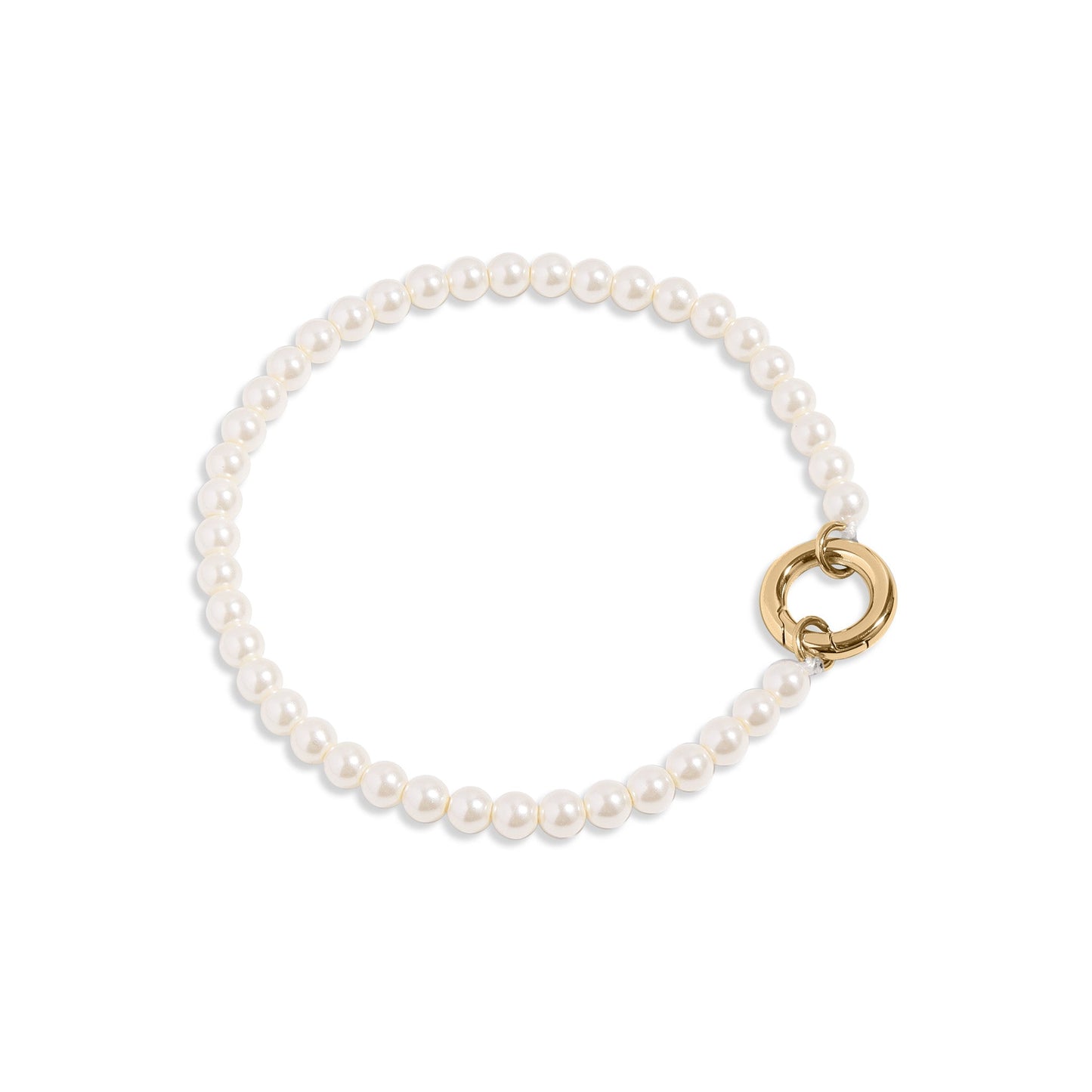 18K Gold PVD Stainless Steel Glass Pearl Charm Keeper Bracelet / SBB0337