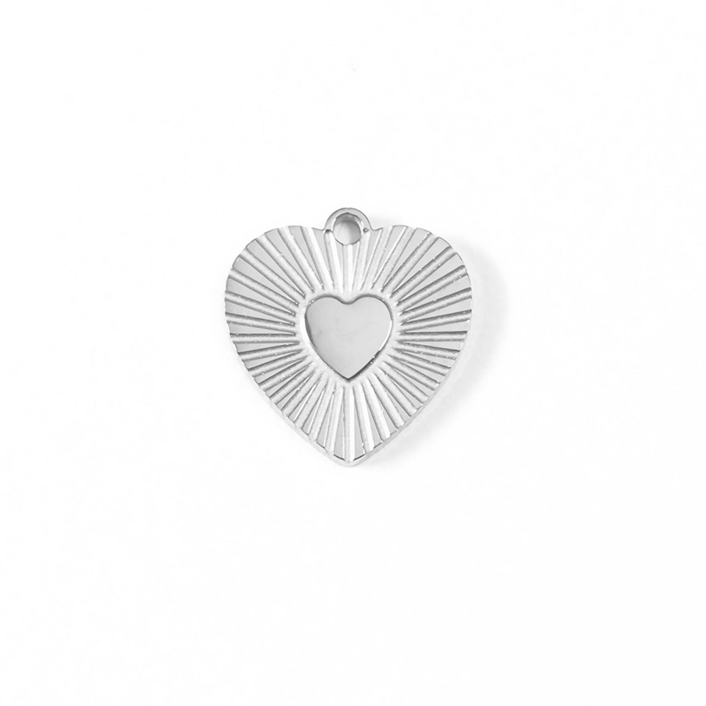 18K Gold PVD Stainless Steel Sunburst Heart Charm / PDL0048