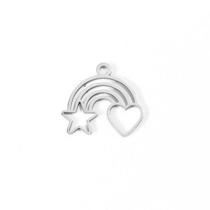 18K Gold PVD Stainless Steel Rainbow Heart and Star Charm / PDL0034