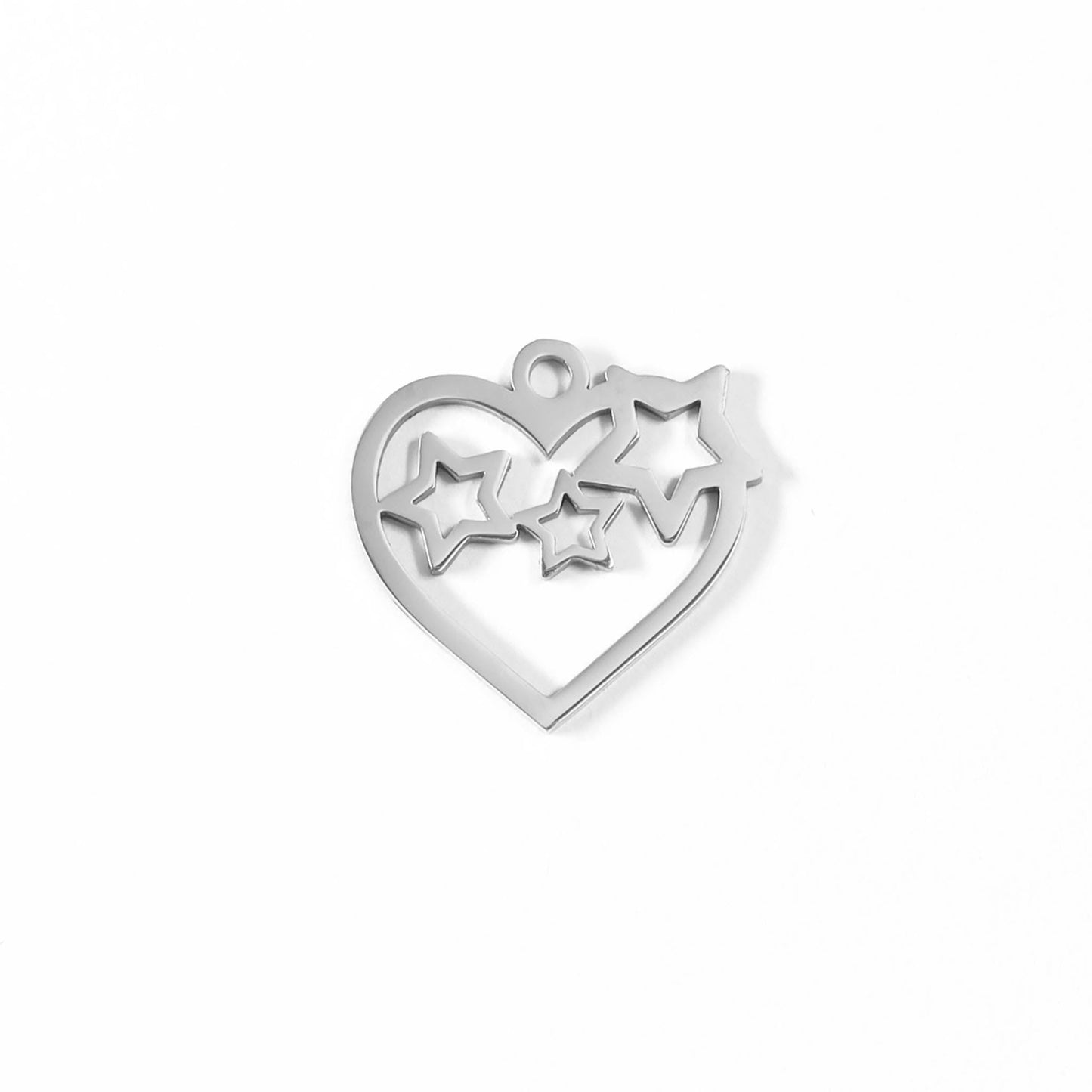 18K Gold PVD Stainless Steel Cutout Heart And Stars Charm / PDL0020