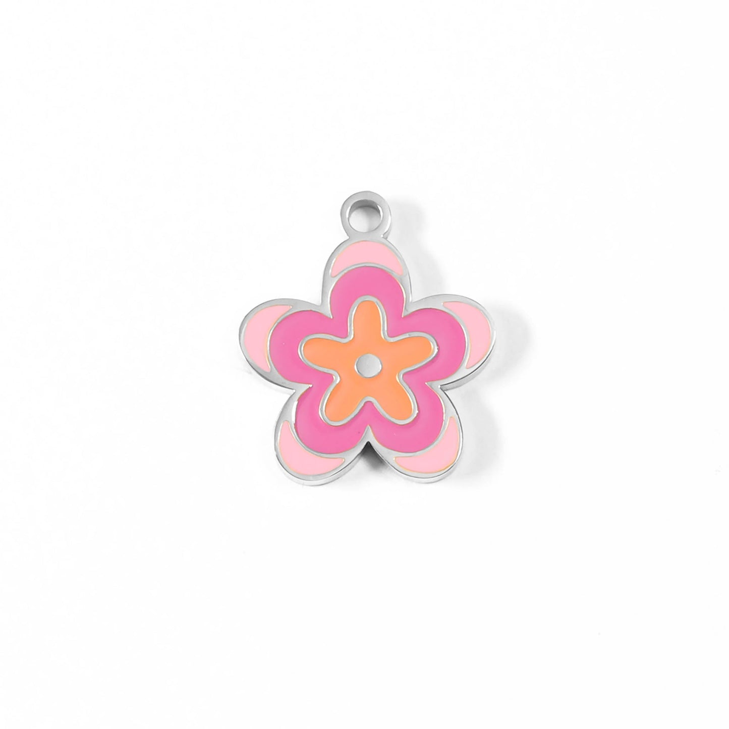 18K Gold PVD Stainless Steel Epoxy Pink Flower Charm / PDL0013