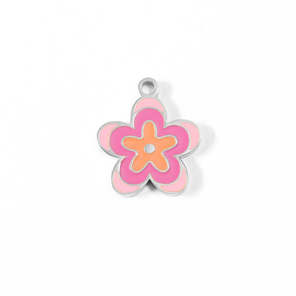18K Gold PVD Stainless Steel Epoxy Pink Flower Charm / PDL0013