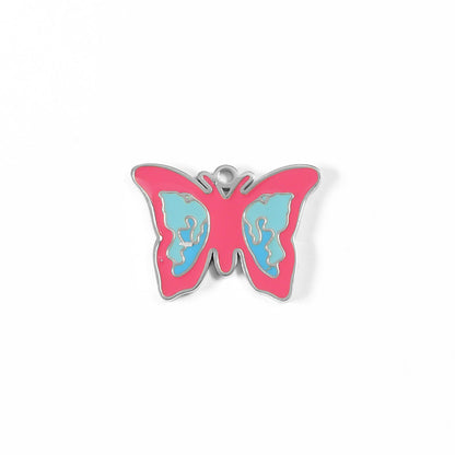 18K Gold PVD Stainless Steel Epoxy Pink and Blue Butterfly Charm / PDL0004
