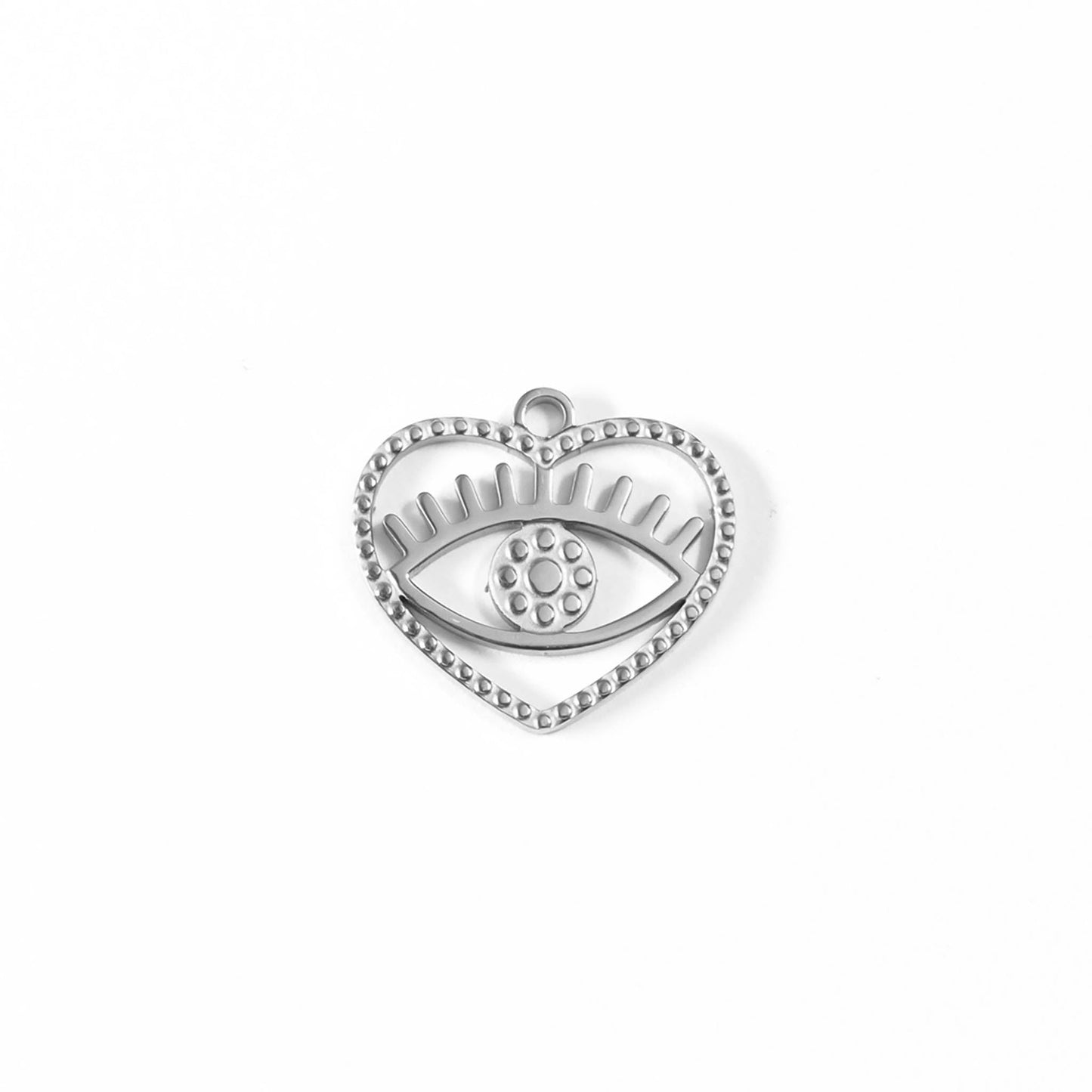 18K Gold PVD Stainless Steel Heart Evil Eye Charm / PDL0017