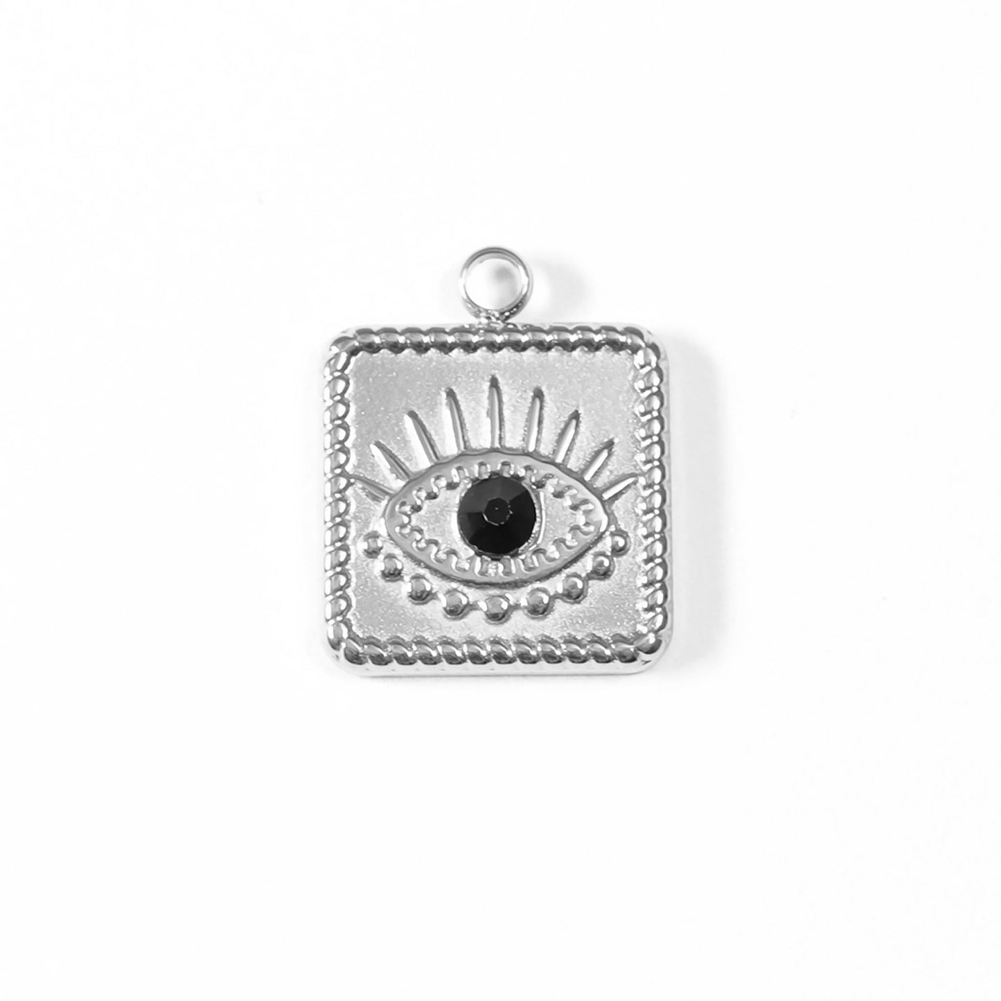 18K Gold PVD Stainless Steel Square Black Stone Evil Eye Charm / PDL0014