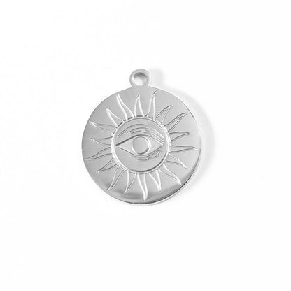 18K Gold PVD Stainless Steel Circle Sun Evil Eye Charm / PDL0002