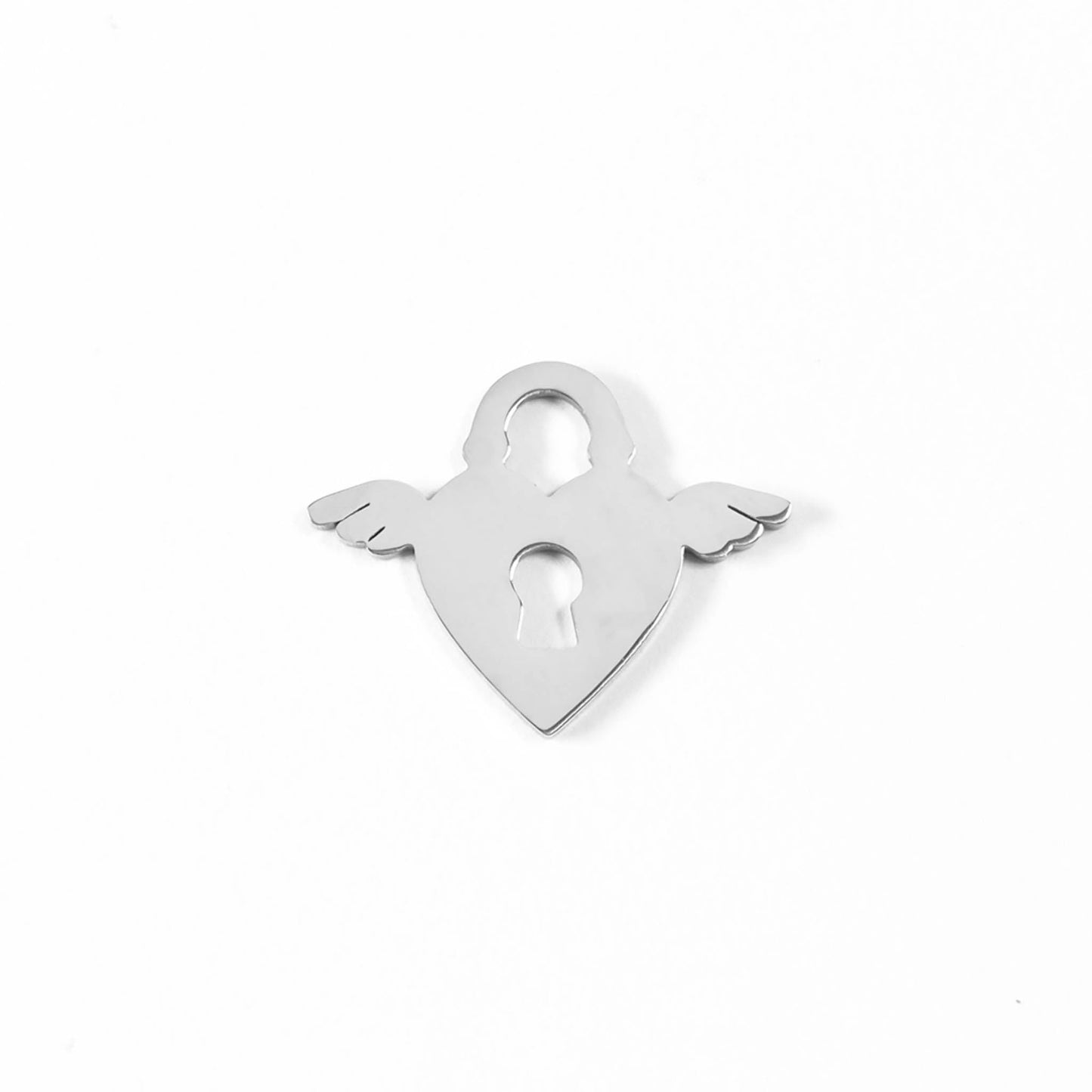 18K Gold PVD Stainless Steel Winged Heart Lock Charm / PDL0087