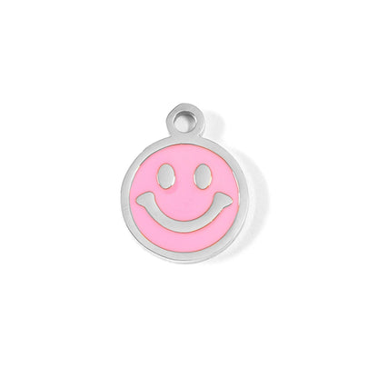 18K Gold PVD Stainless Steel Epoxy Pink Smiley Face Charm / PDL0005