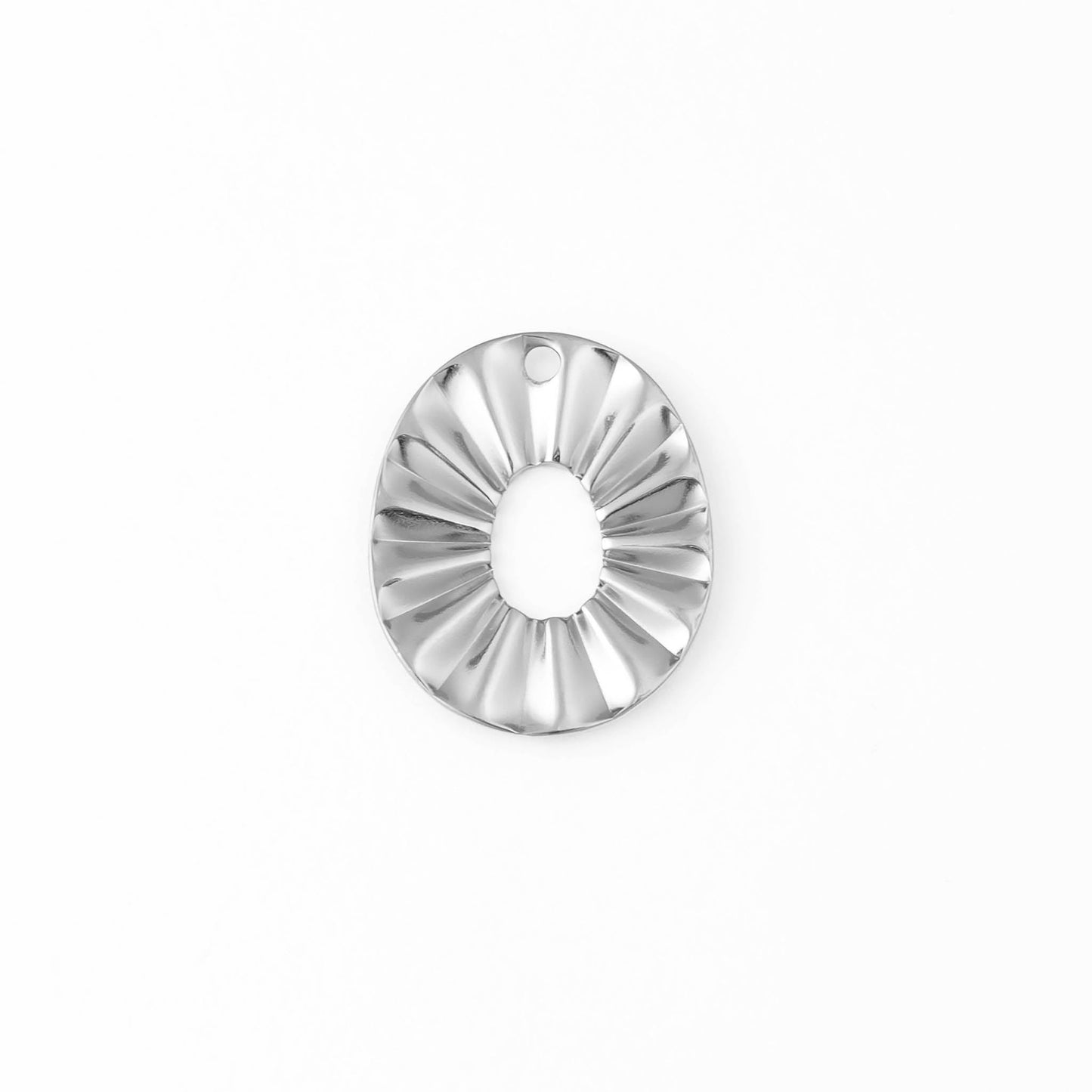 18K Gold PVD Stainless Steel Crimped Oval Charm / PDL0057