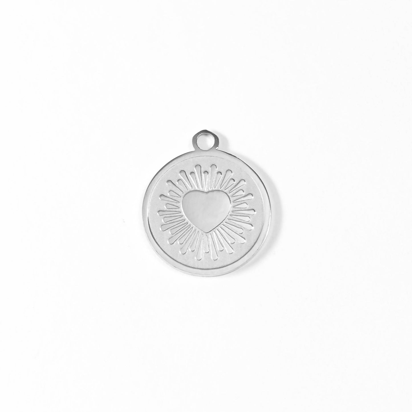 18K Gold PVD Stainless Steel Circle Heart Sun Ray Charm / PDL0065