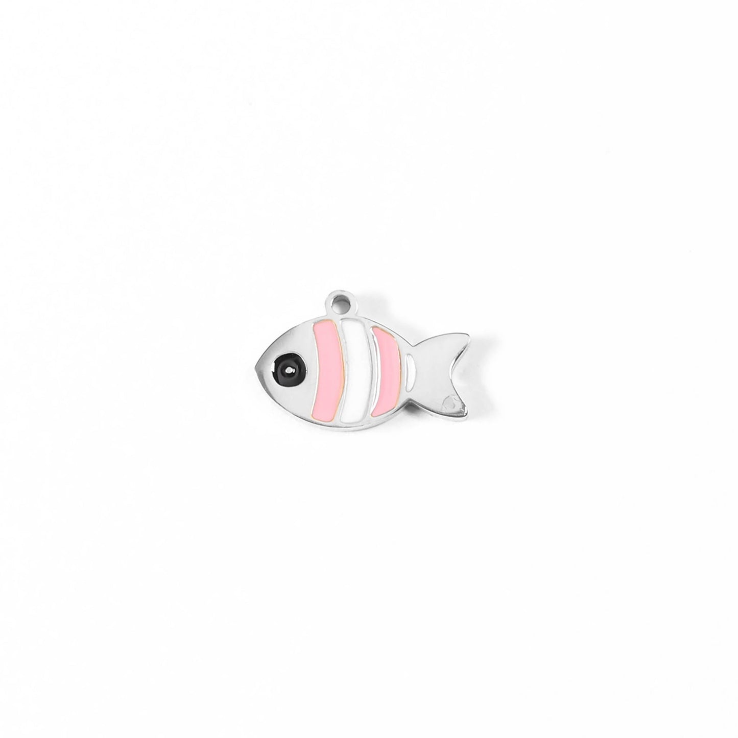 18K Gold PVD Stainless Steel Epoxy Pink And White Fish Charm / PDL0066