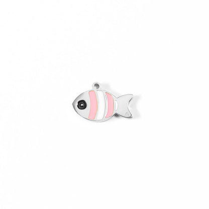 18K Gold PVD Stainless Steel Epoxy Pink And White Fish Charm / PDL0066