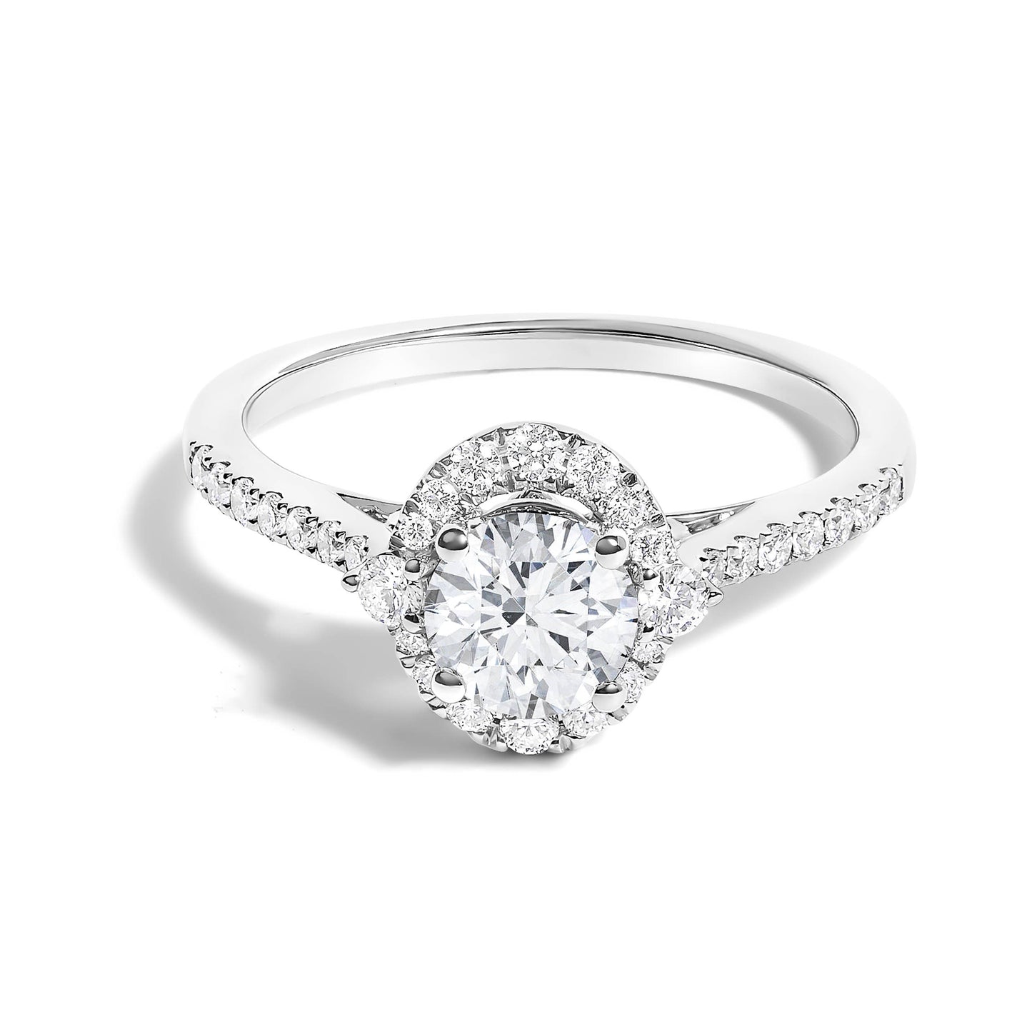 Verlobungsring mit 1,0 Karat im Labor gezüchteten Diamanten im Halo-Design aus 14K Gold