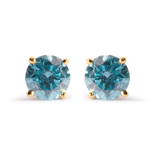 Klassische Ohrstecker aus 14-karätigem Gold, 1,0 Karat, aquablauer Diamant