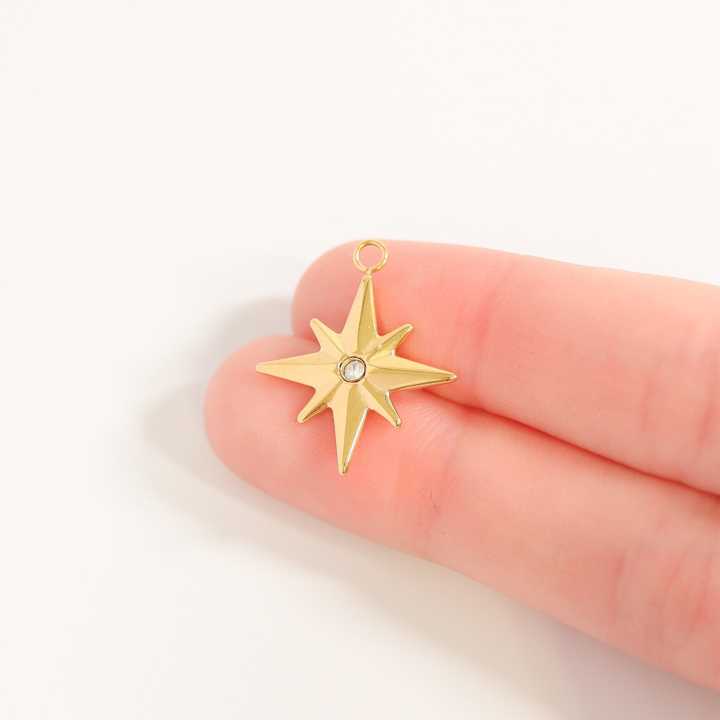 18K Gold PVD Stainless Steel CZ Compass Star Charm / PDL0205