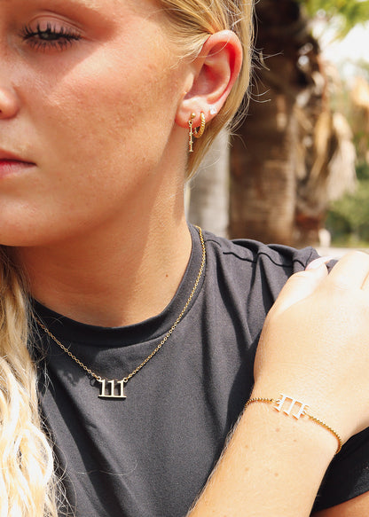 18K Gold PVD Stainless Steel Angel Number Earrings / ERJ0045