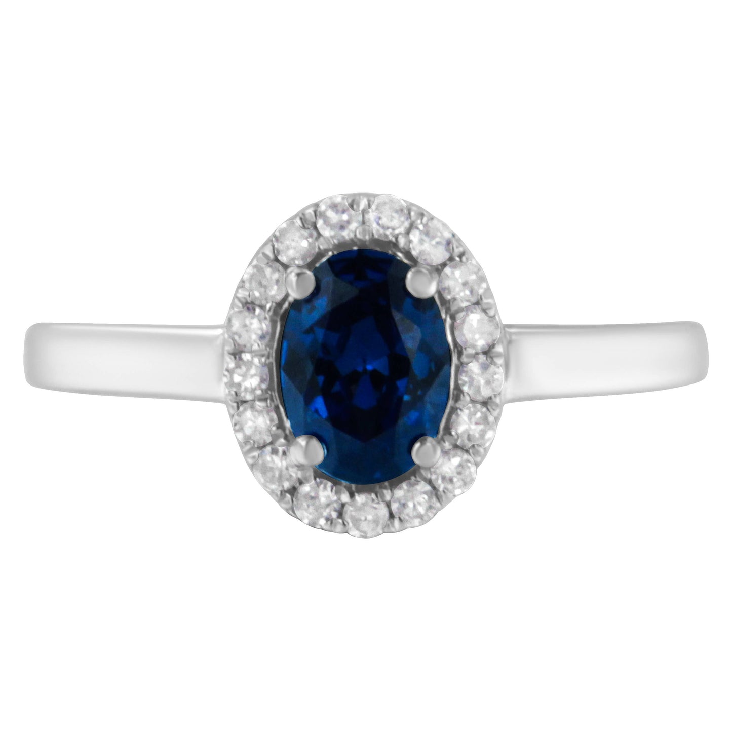 Cocktailring aus 10 Karat Weißgold, 1/5 Karat Diamant und blauem Saphir