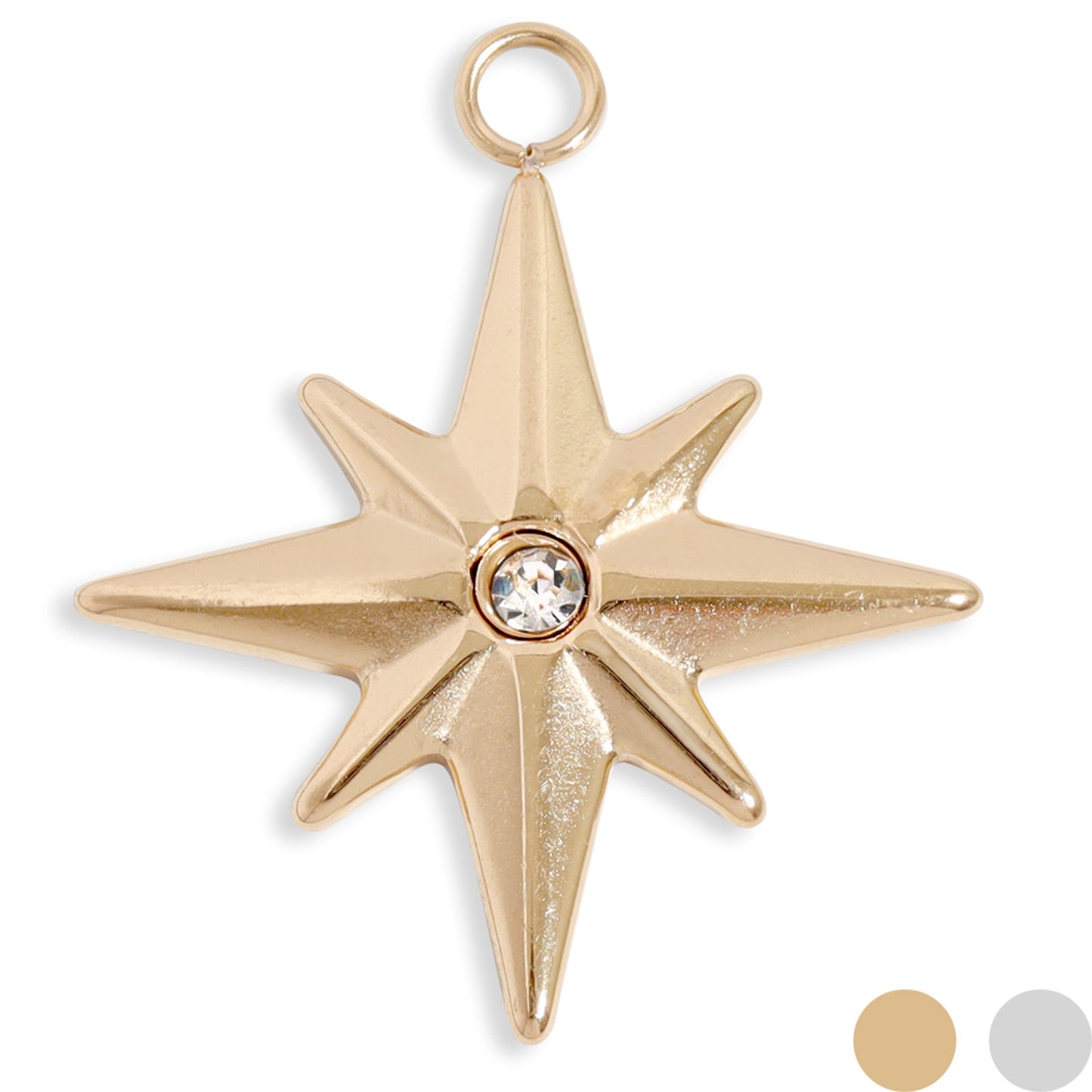 18K Gold PVD Stainless Steel CZ Compass Star Charm / PDL0205