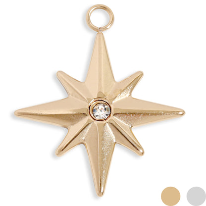 18K Gold PVD Stainless Steel CZ Compass Star Charm / PDL0205
