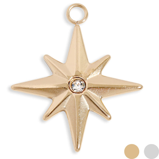 18K Gold PVD Stainless Steel CZ Compass Star Charm / PDL0205