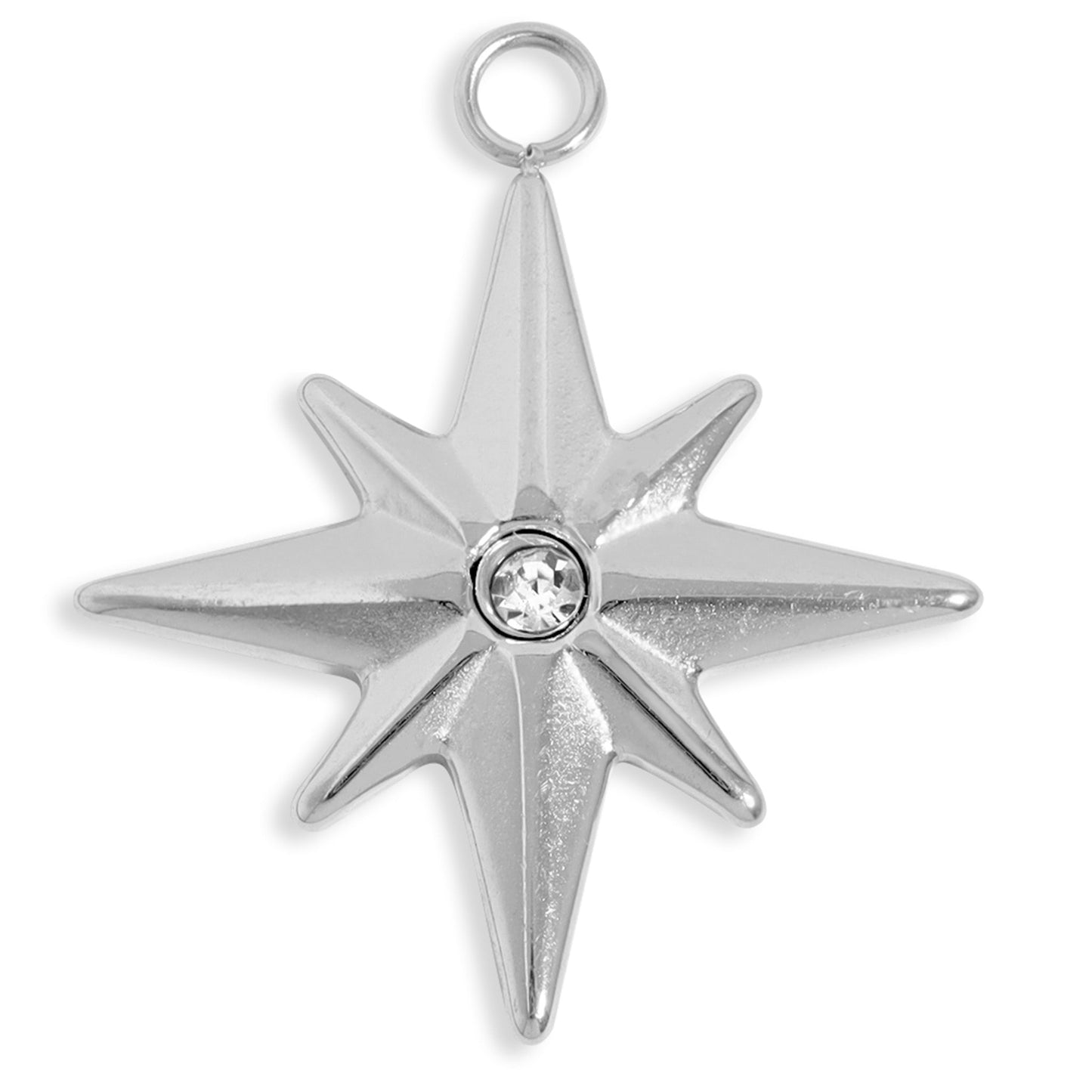 18K Gold PVD Stainless Steel CZ Compass Star Charm / PDL0205