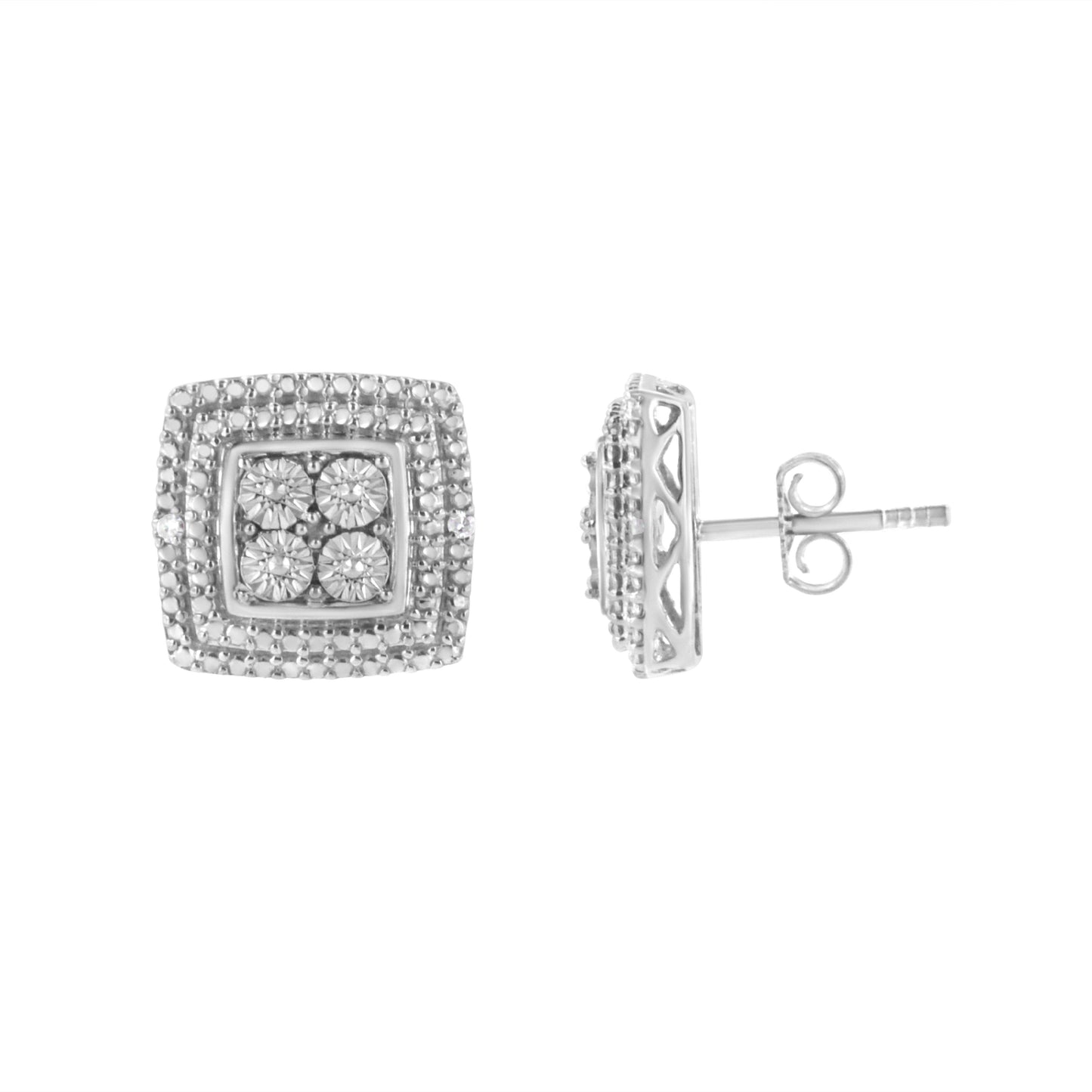 .925 Sterling Silber Diamant Akzent Milgrain Ohrstecker