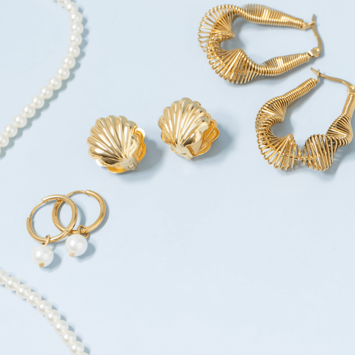 18K Gold PVD Stainless Steel Pearl Charm Huggie Hoop Earrings / ERJ0027