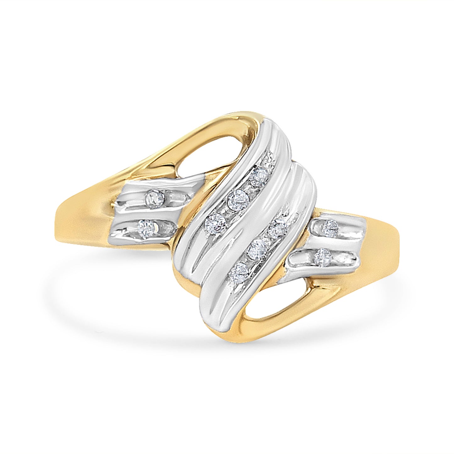 Bypass-Ring mit Diamanten im Rundschliff, 10 Karat Gelb- und Weißgold,