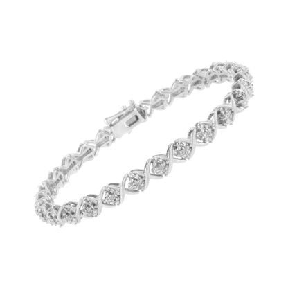 .925 Sterling Silber Diamant-Akzent „X“ -Gliederarmband