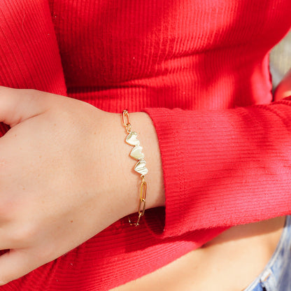 Stainless Steel Engravable 3 Heart Paperclip Bracelet / SBB0352