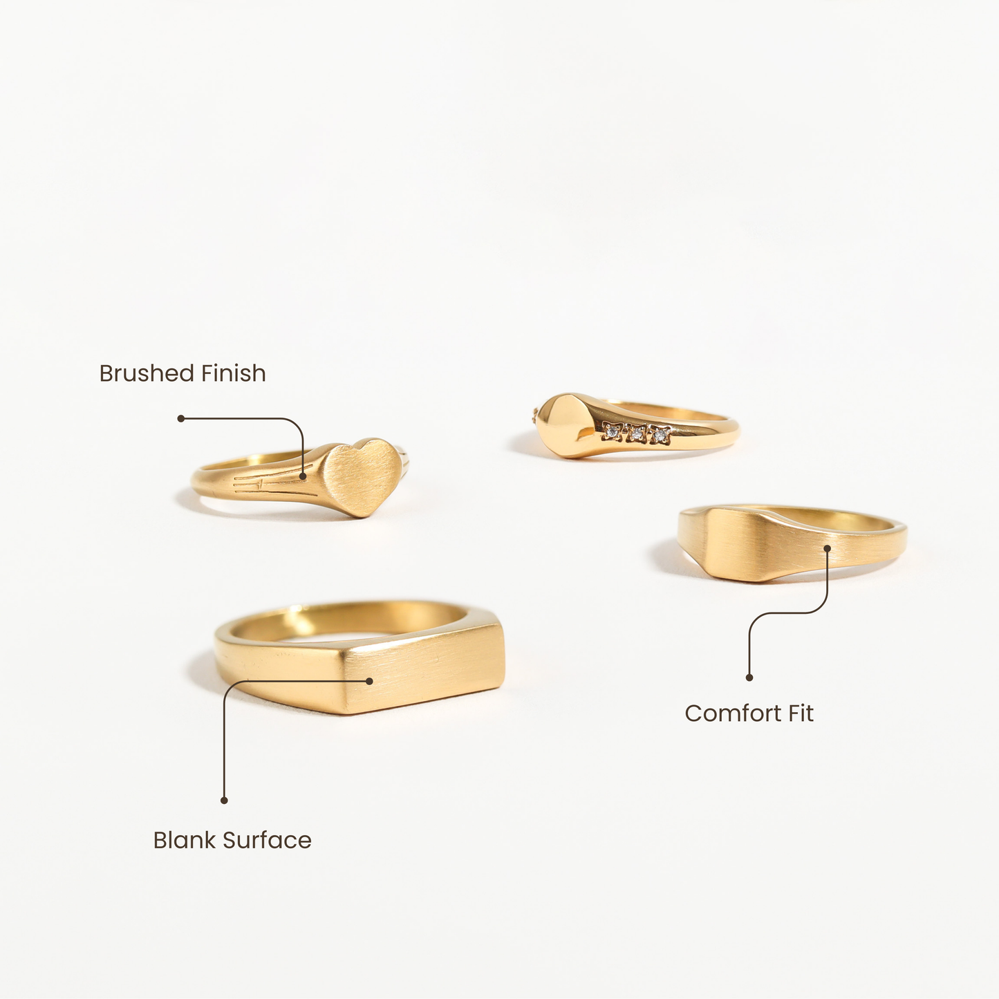 18K Gold PVD Stainless Steel Blank Engravable CZ Round Signet Ring / ESR0003