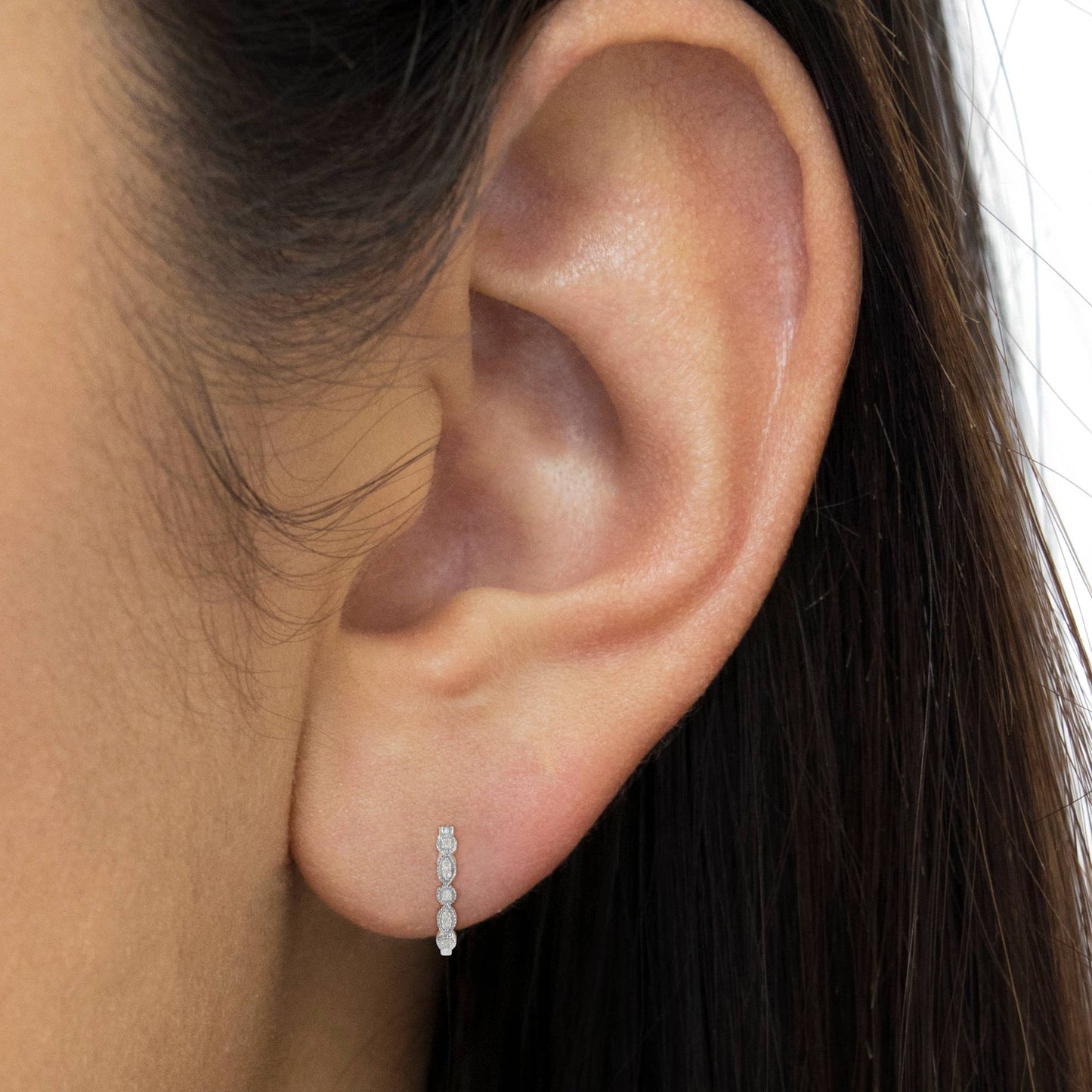 .925 Sterlingsilber 1/6 Karat Diamant Milgrain Creolen