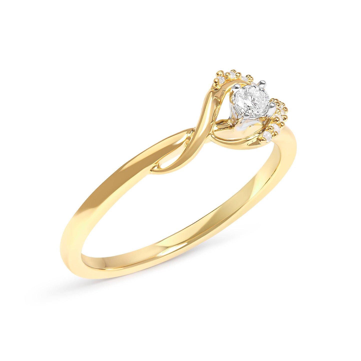 14K Gold über Silber 1/6ct Diamant Wirbel & Halo Versprechensring