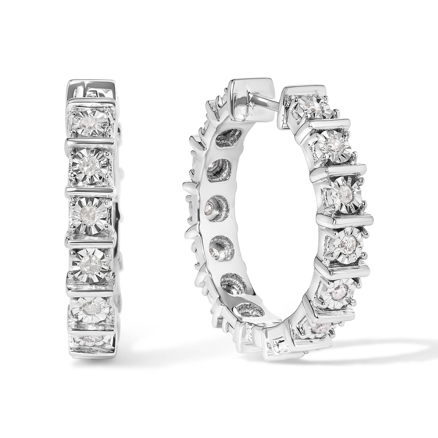 Eternity Hoops aus Silber mit 1/2-karätigem Diamantbarren und einer Platte