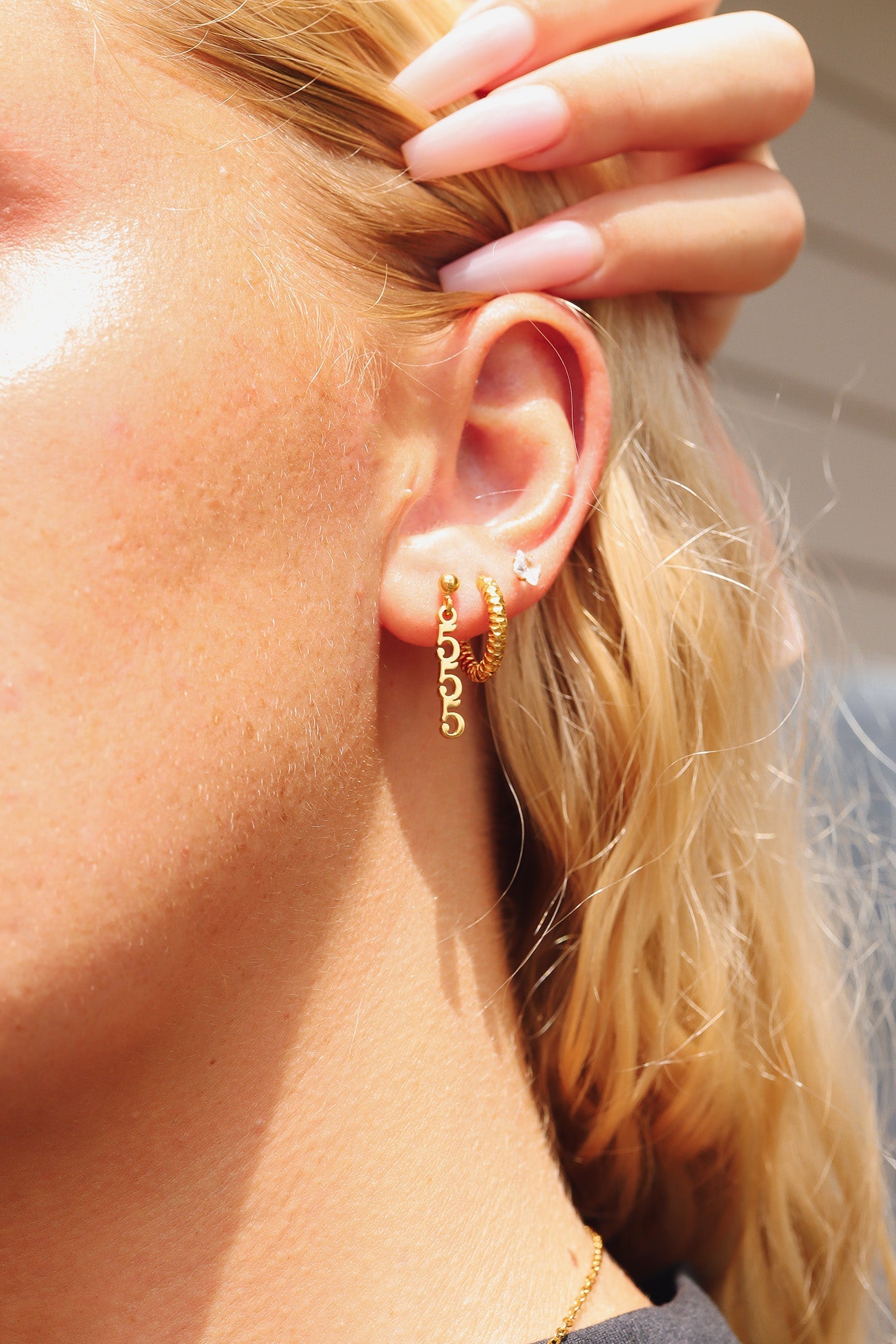 18K Gold PVD Stainless Steel Angel Number Earrings / ERJ0045