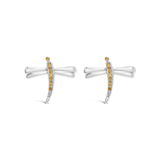 Ohrstecker aus Sterlingsilber mit gelbem Diamantakzent in Libellenform