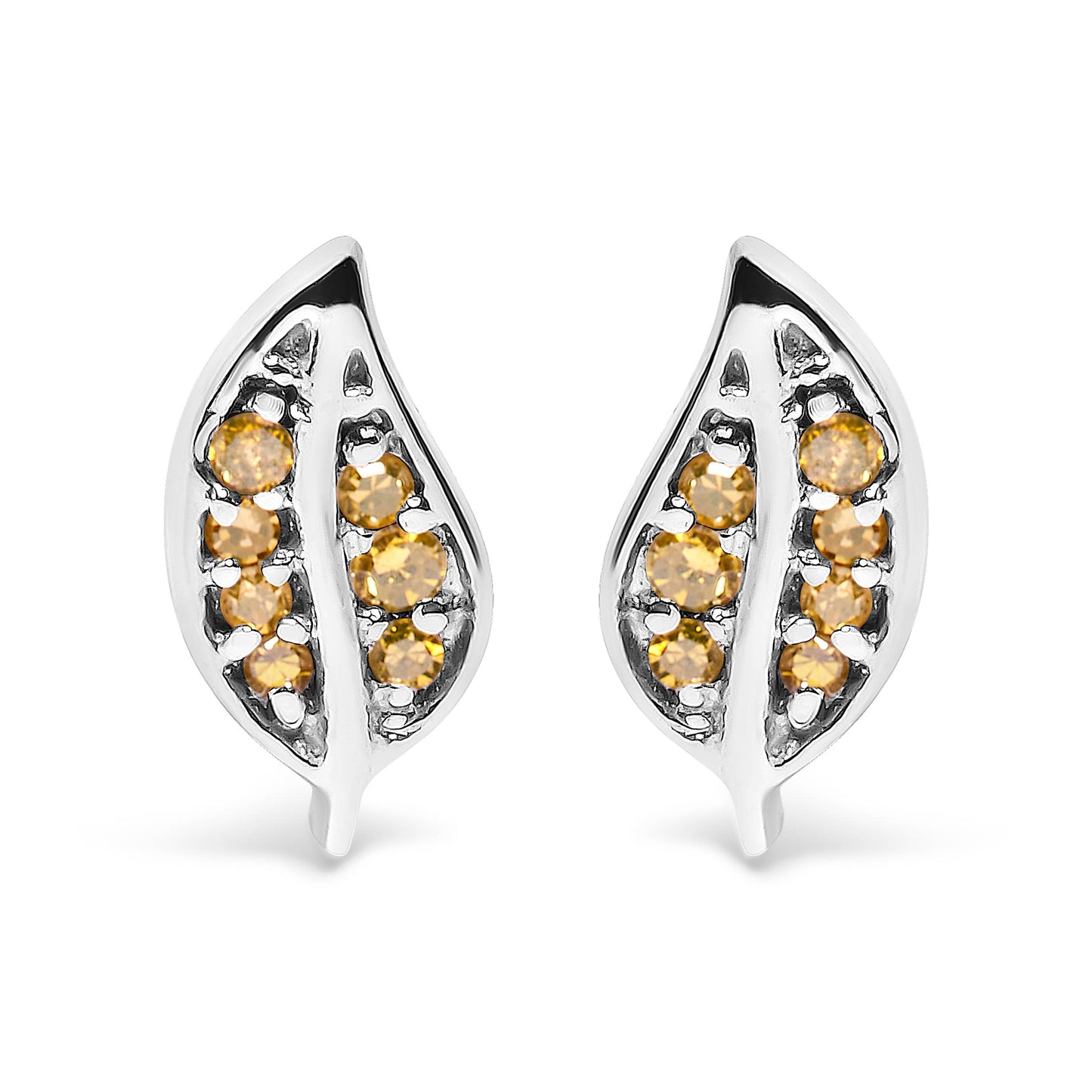 Ohrstecker aus Sterlingsilber mit gelbem Diamantakzent in Blattform